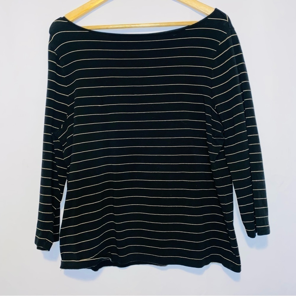 Lauren Ralph Lauren Cotton Black and Gold Striped Top Size 1X